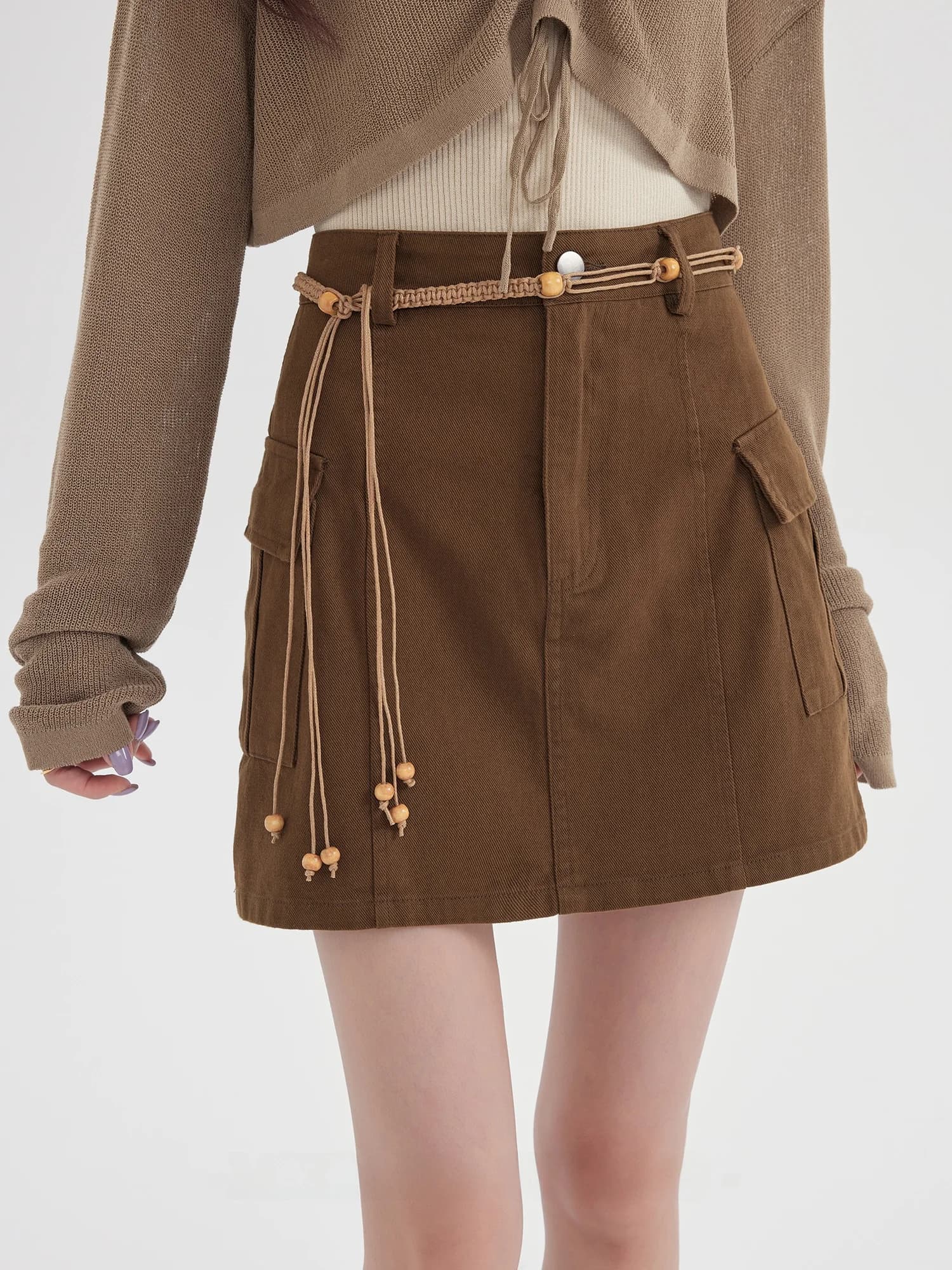Brown Workwear Skirt High Waist A-Line Half Skirt Women's New Style Pure Desire Wind City Commute High Waist Design