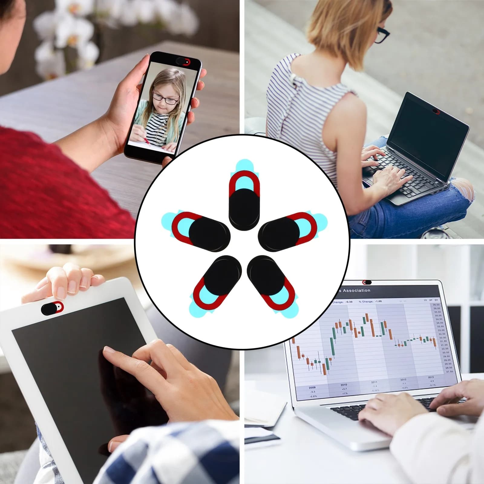 5 cover pieces for webcam, for laptop, computer, phone, tablet, compact, lightweight, privacy sticker, safe, convenient, camera protector, professional