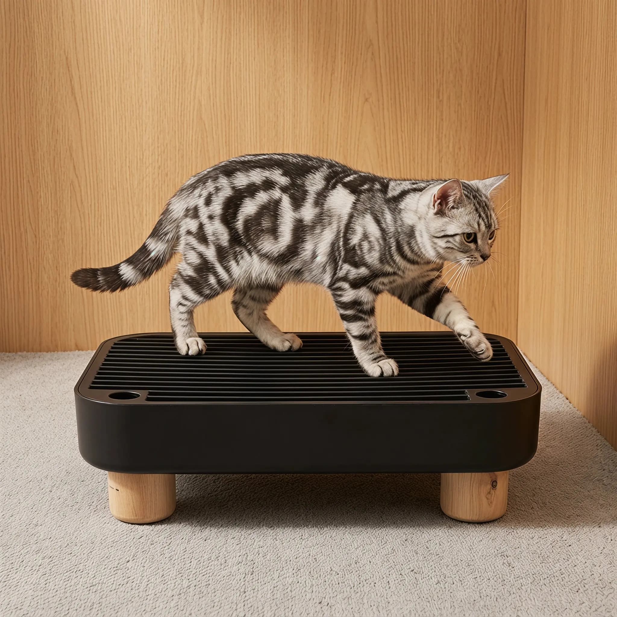 Cat Litter Box Step Ramp Black Raised Wooden Feet Filter Function Detachable Litter Base Easy Steps for Elderly Cats