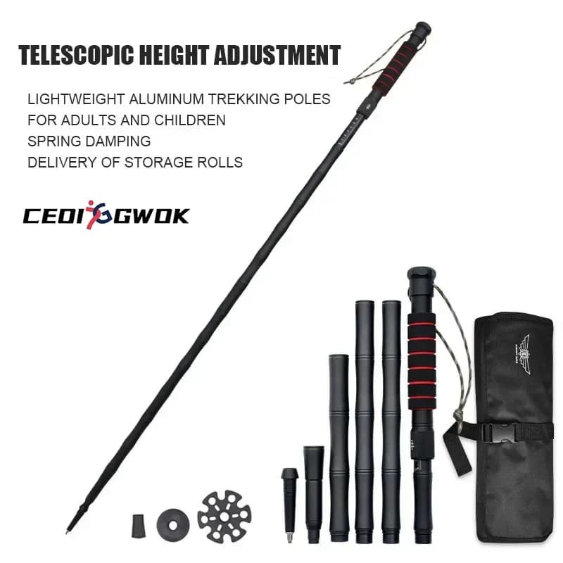 CEOI GWOK High Quality Walking Sticks Ultra-Lightweight Aluminum Folding Trekking Poles Hiking Adjustable Multi-Function Black