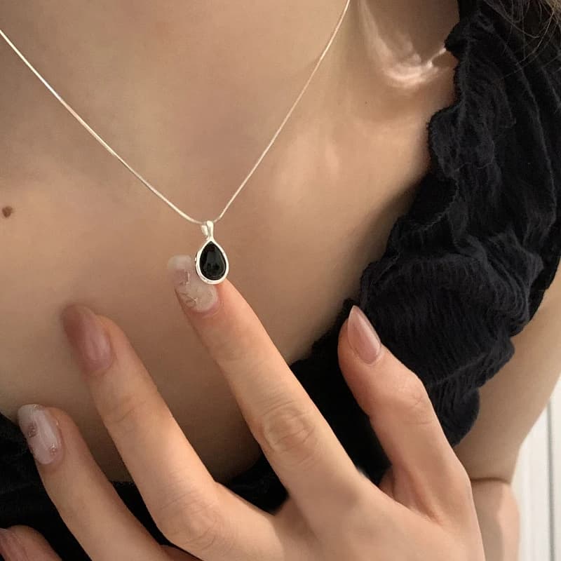 VENTFILLE Collana in argento sterling 925 con agata nera per donna Ragazza Catena in osso di serpente Goccia d'acqua Regalo Dropshipping