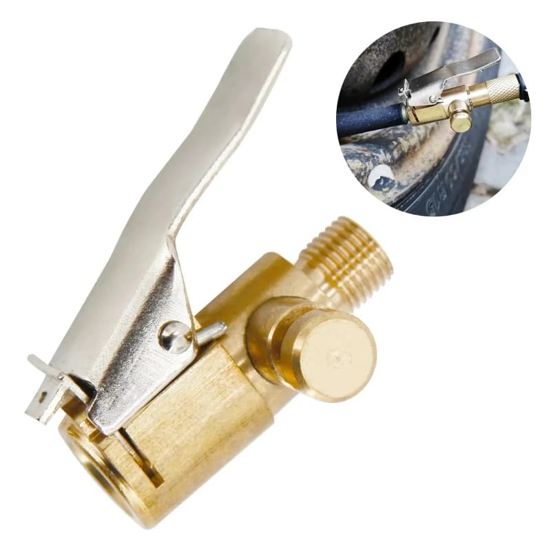 1/2 pz. Pompa Gonfiabile Portatile per Pneumatici Auto, Connettore Valvola Gonfiatore, Adattatore a Clip, Valvola in Ottone per Ruote Auto