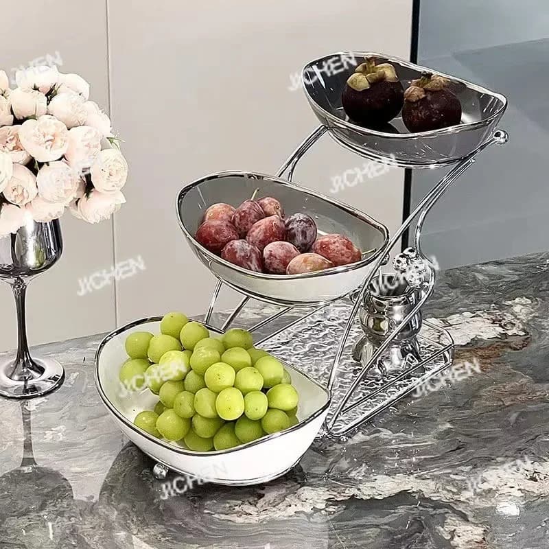 ZQT Set di piatti da frutta multistrato in ceramica di lusso leggero Piatto di frutta secca di fascia alta Piatto di caramelle Rifresco del soggiorno di moda