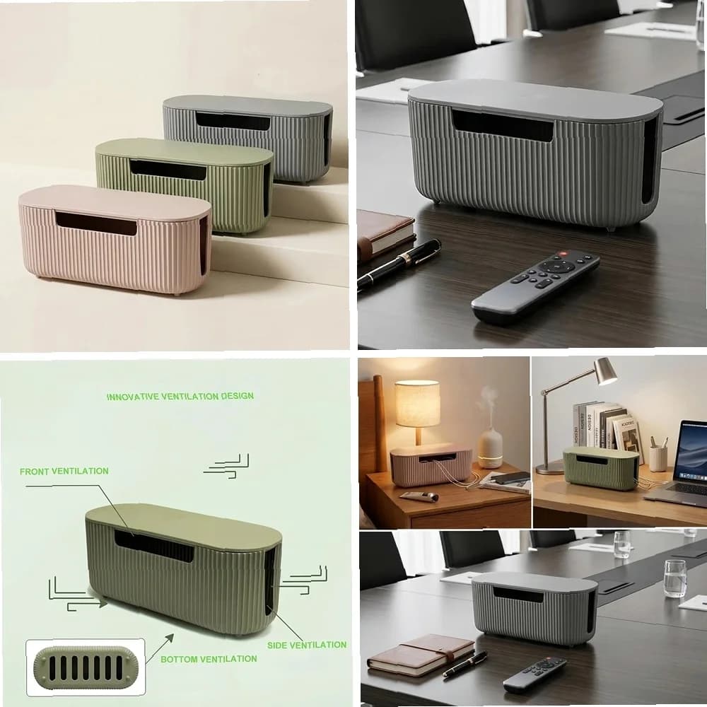 Kit Scatola per Gestione Cavi per Nascondere i Cavi della Presa Multipla, Organizzatore di Cavi Sicuro in Materiale ABS con Clip e Guaine per Casa e Ufficio