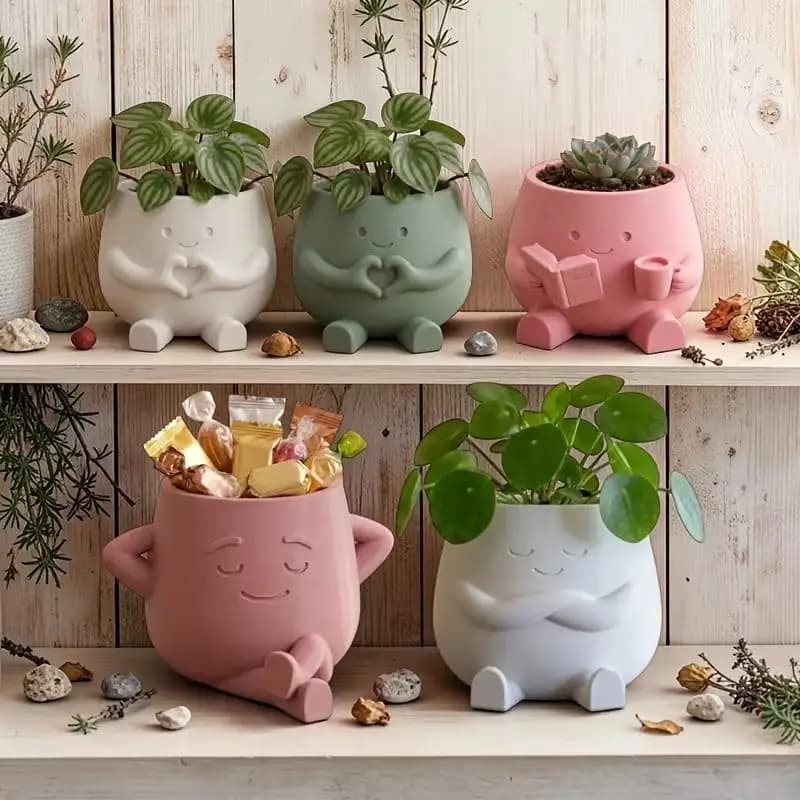 Unique Sitting Chair Face Flower Vase Cute Resin Head Planter Durable Succulent Pots Home Yard Desktop Garden Decoration