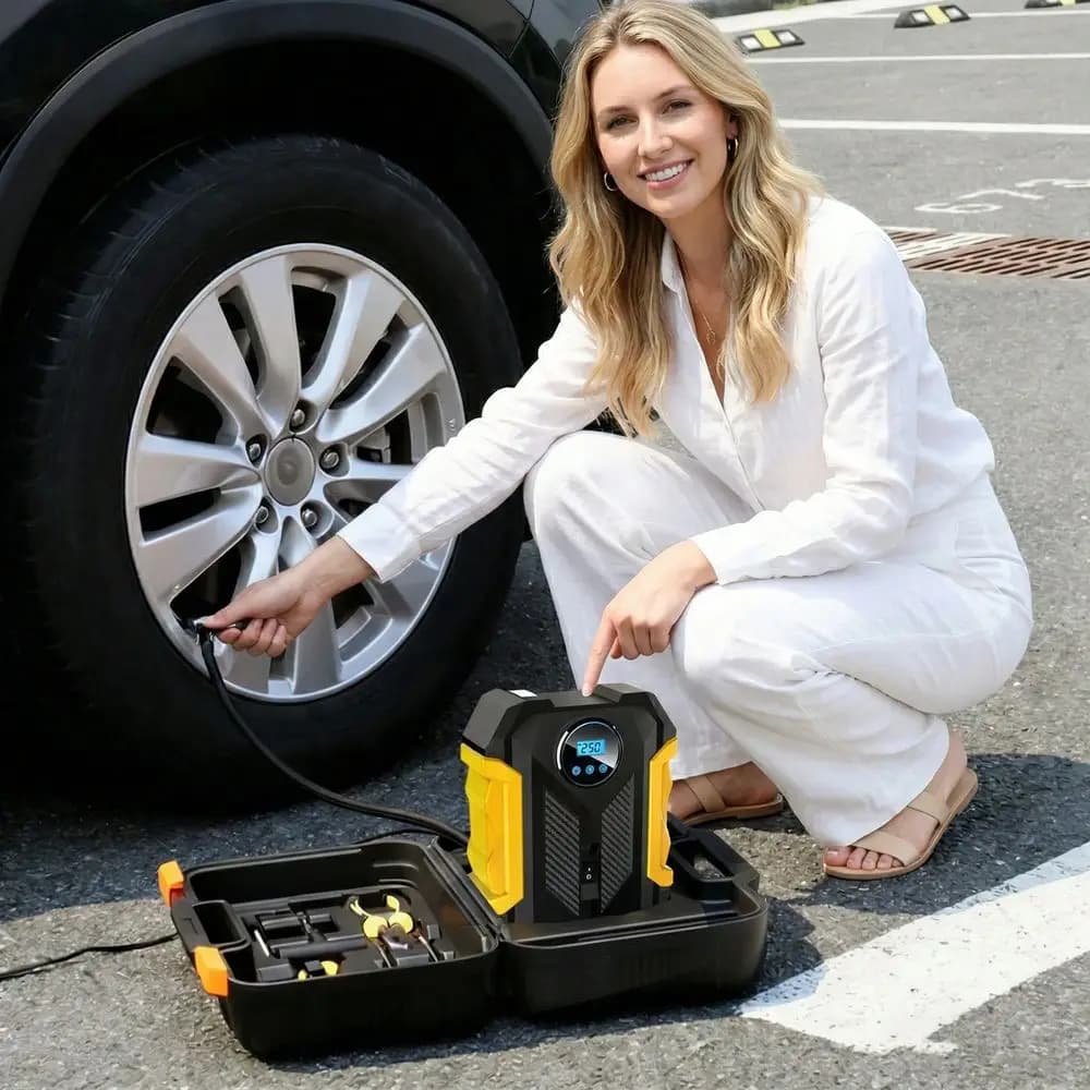 Compressore d'aria portatile per auto Carsun 12V 150Psi, pompa gonfiagomme digitale cablata, pompa per bicicletta con luce LED