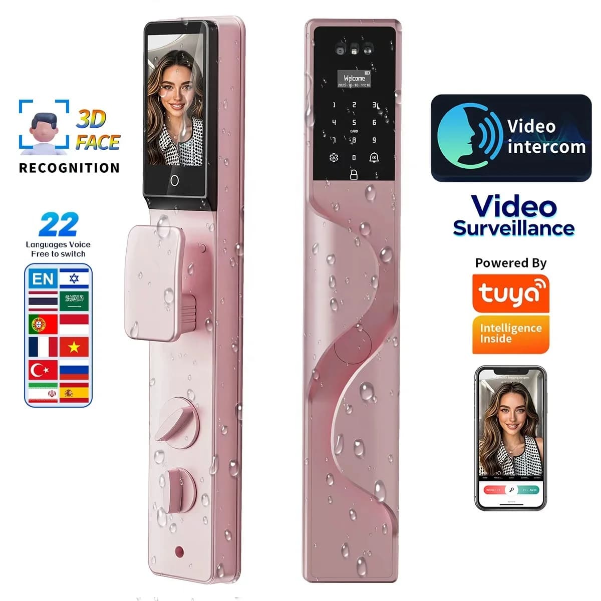 HanDaily Serratura intelligente impermeabile con telecamera Monitoraggio video Citofono Palm Vein Riconoscimento facciale 3D Serratura elettrica Tuya