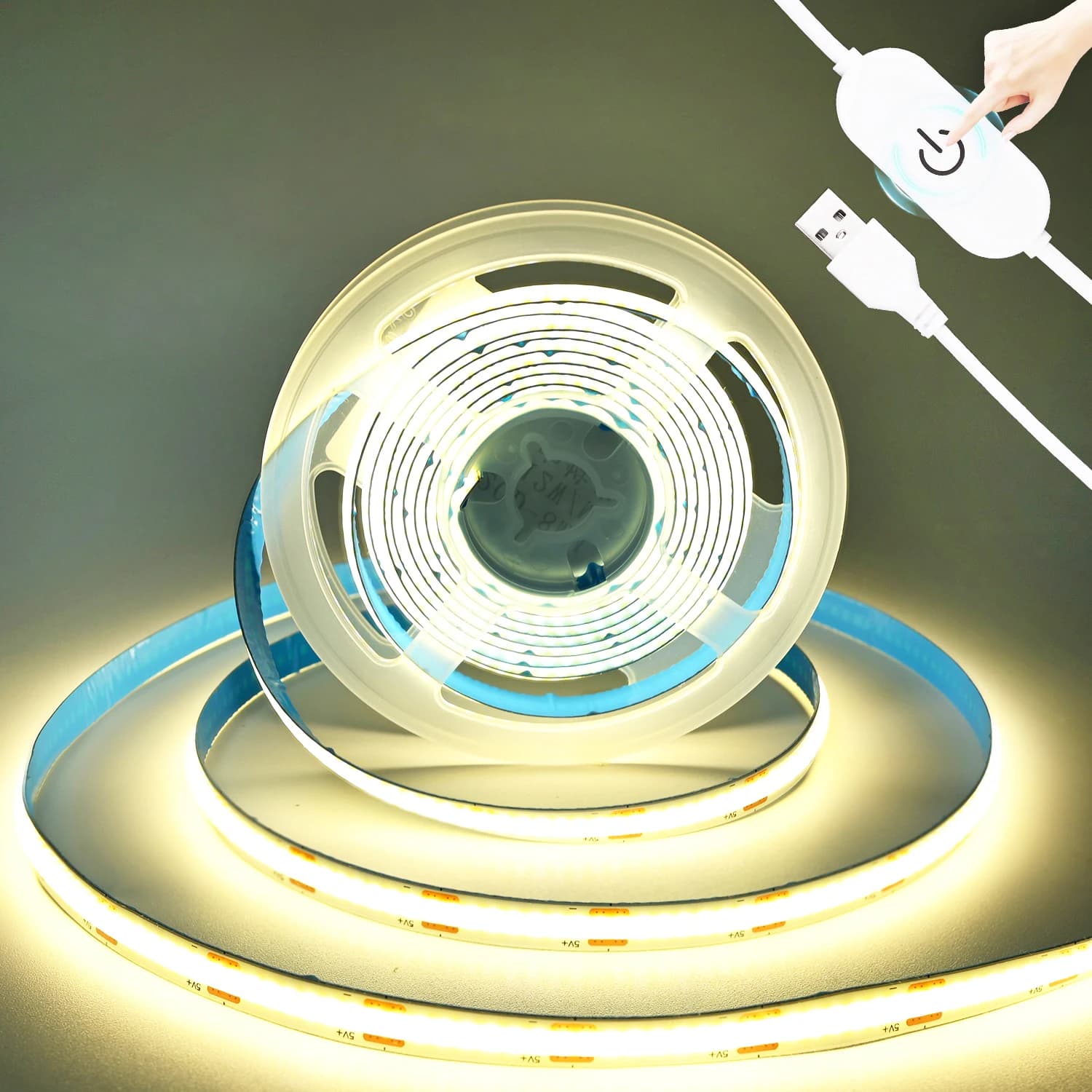 LED Strip COB 5V Touch Dimmer Plug USB 320 LED/m High Density Flexible LED Tape 3000K 4000K 6500K LED Lights Interior Lighting