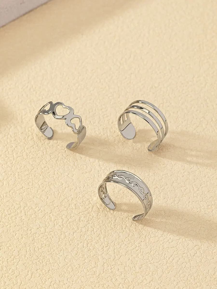 Anelli per dita dei piedi regolabili in 3 pezzi con design a cuore e decorazioni a spirale per donna