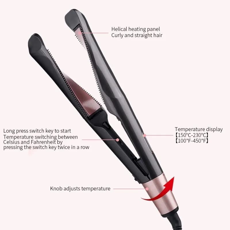 CKFAM-Styler for 3-in-1 Hair with Rotating Temperature Control and LCD Display - Hair-drier, Plate and Undulator with Spina EU