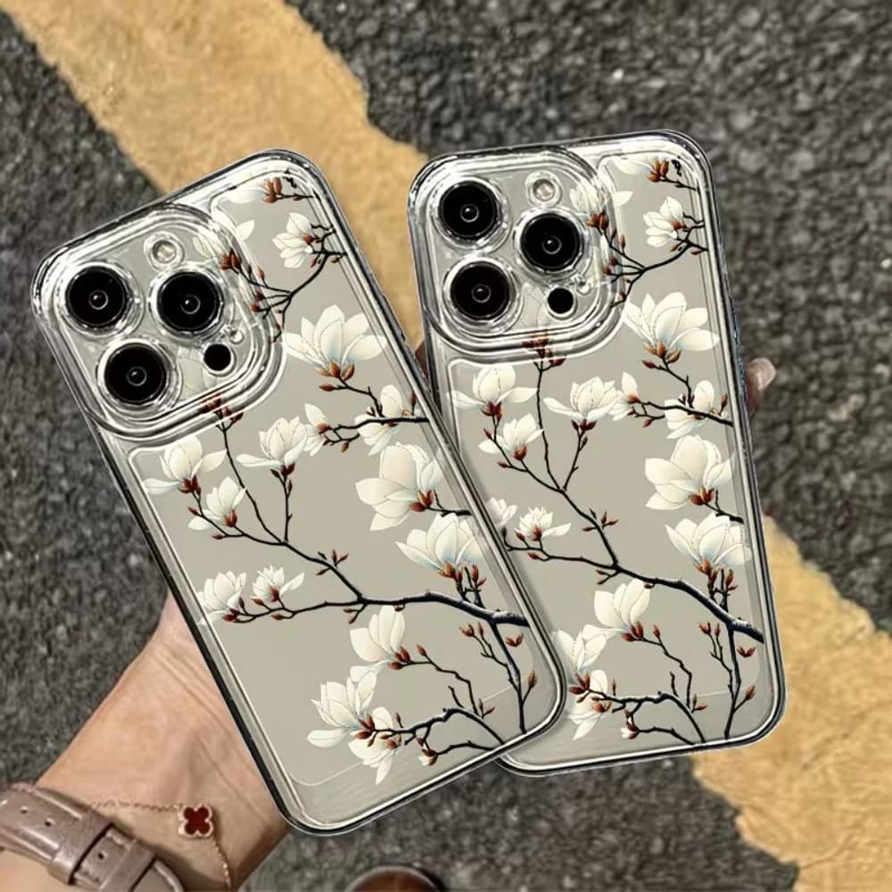 Trendy Magnolia Flower Clear TPU Naked Feel Phone Case For IPhone 18 17 Air 16 15 14 13 12 Mini 11 Pro Max Plus Shockproof Cover