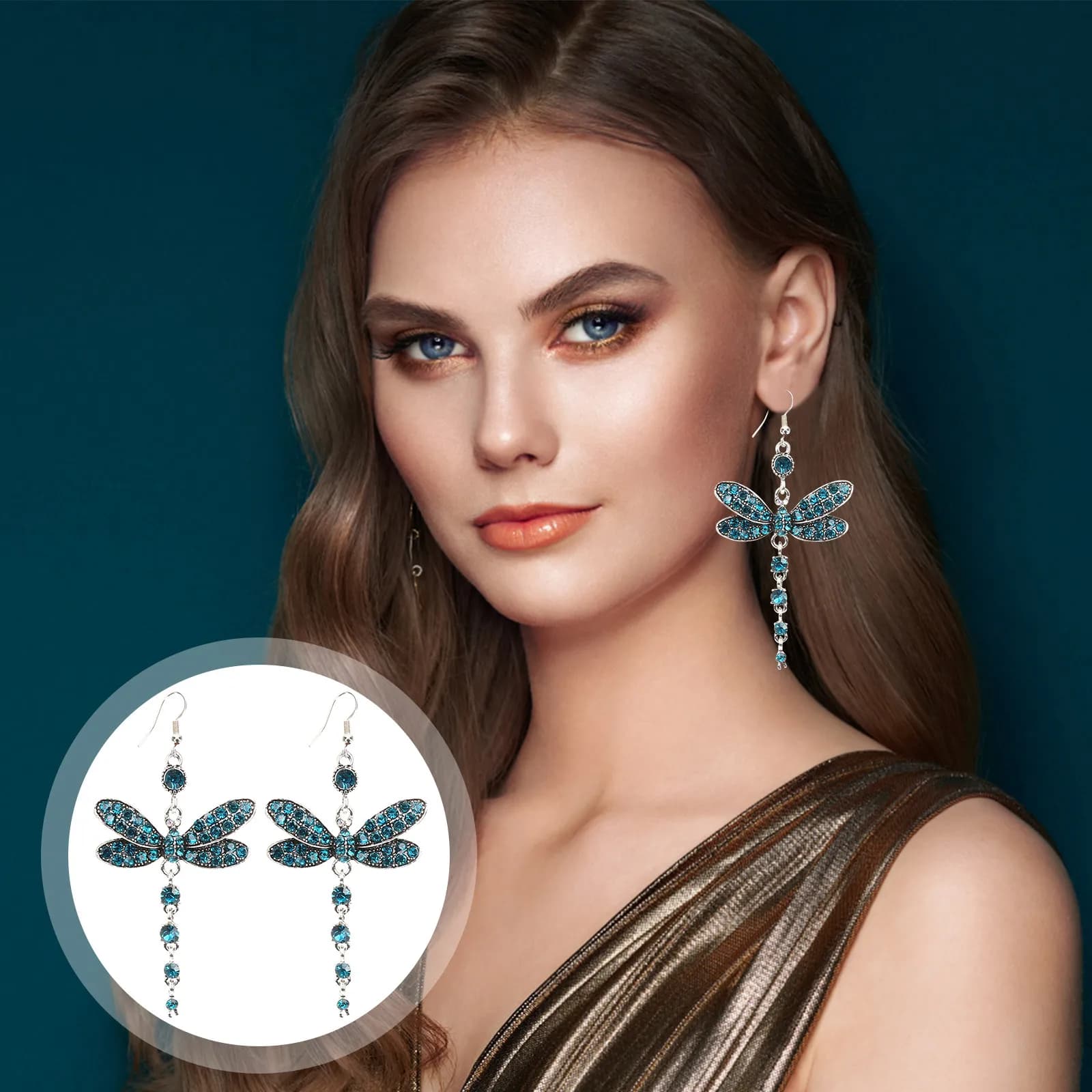 1Pair Stylish Rhinestone Dragonfly Earrings Dangling Fashion Jewelry for Women Elegant Summer Beach Festival Dating Prom