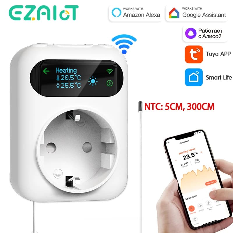 WiFi socket Tuya Thermostat Spina 220V Digital temperature controller Remote timer Output heating cooling Alexa Google