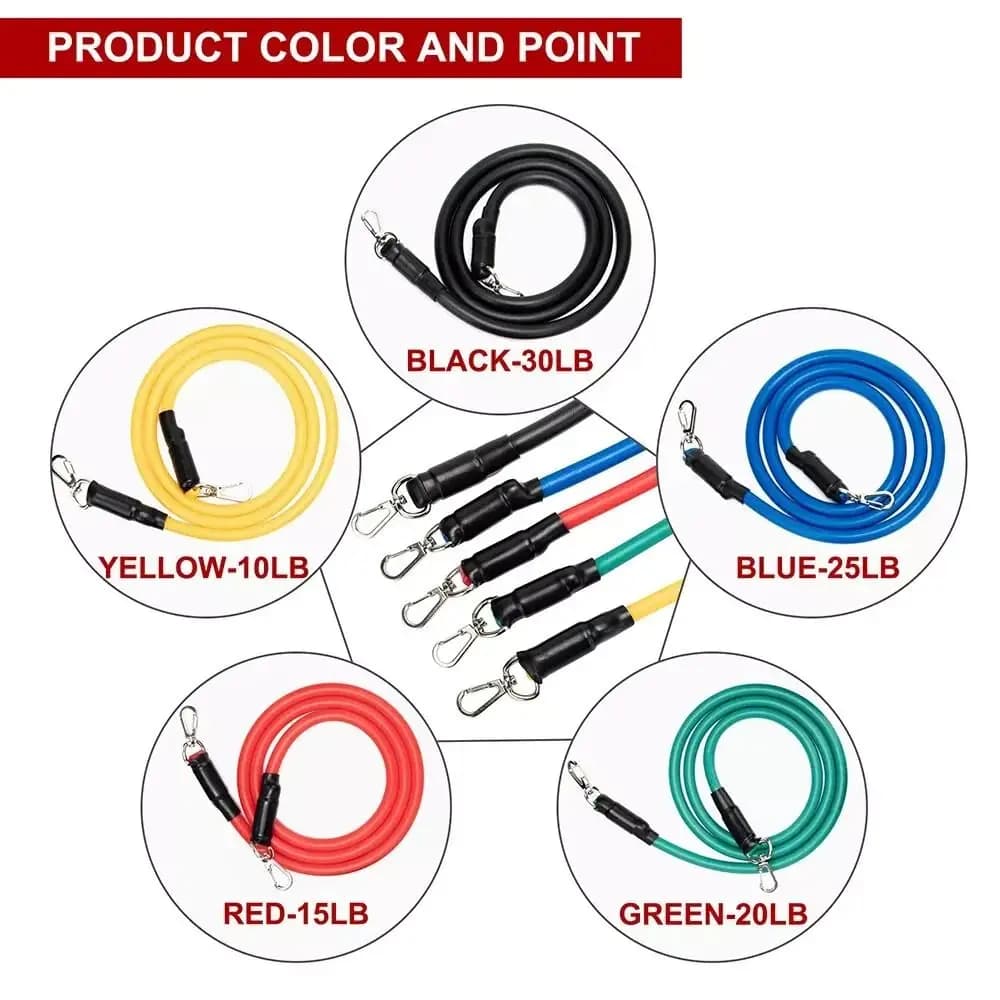 11 pieces/set set of multifunctional resistance bands ankle straps portable training bands with chest expander for door anchor