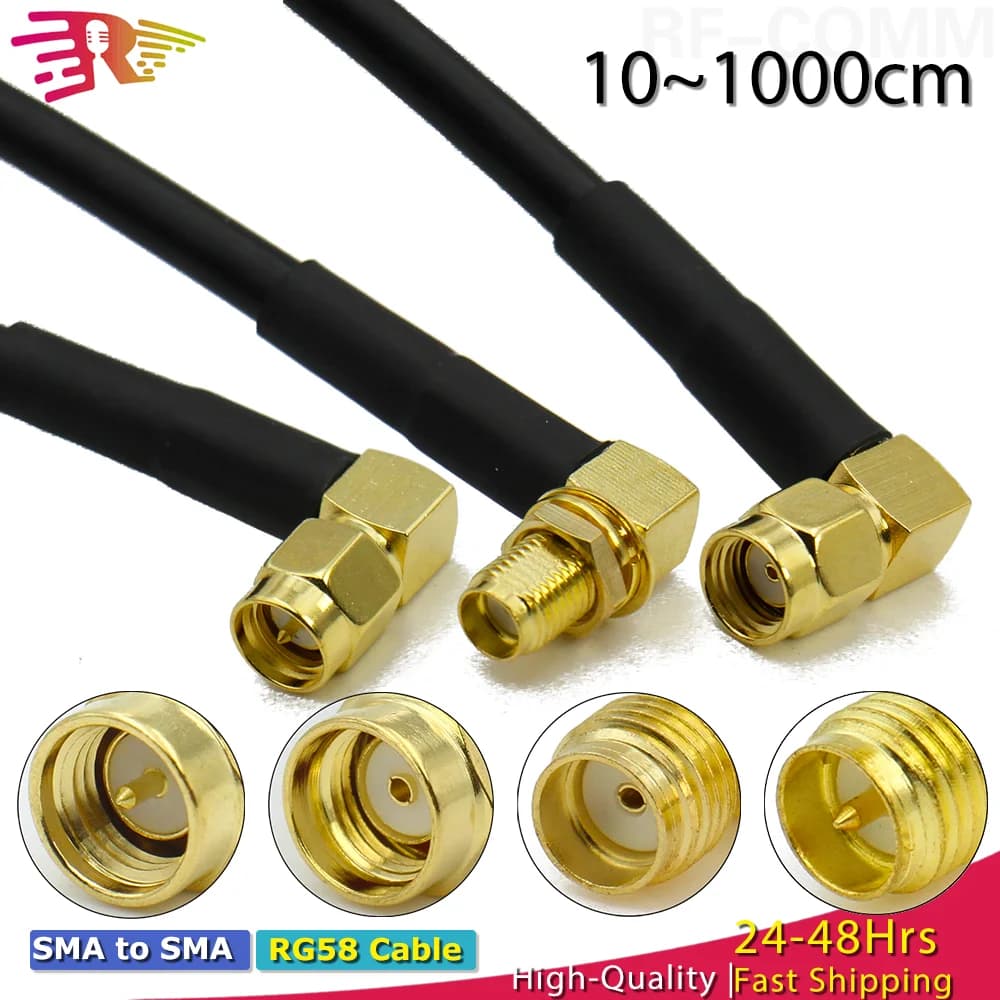 RG58 SMA to SMA Male Female RF Pigtail Jumper Cable Straight Right Angle Antenna Extension Wire for WiFi 3G 4G GSM Radio