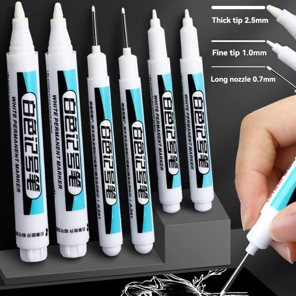 1-20Pcs White Permanent Marker Pens 0.7/1.0/2.5MM Markers Paint Pen For Plastic Leather Glass Stone Metal Art Painting Supplies