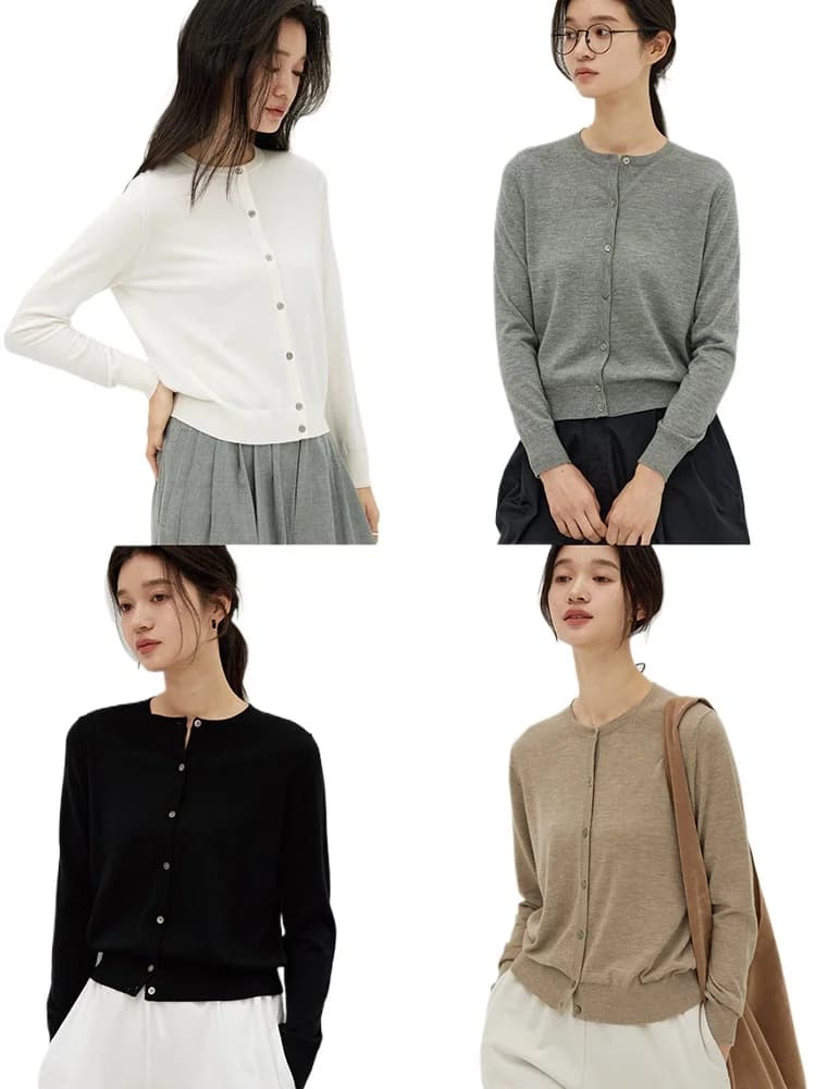 Cardigan Corto da Donna in Cashmere Pettinato KVSS 68/3 a Maglia Fitta con 18 Aghi, Collo Tondo, per l'Inizio Autunno