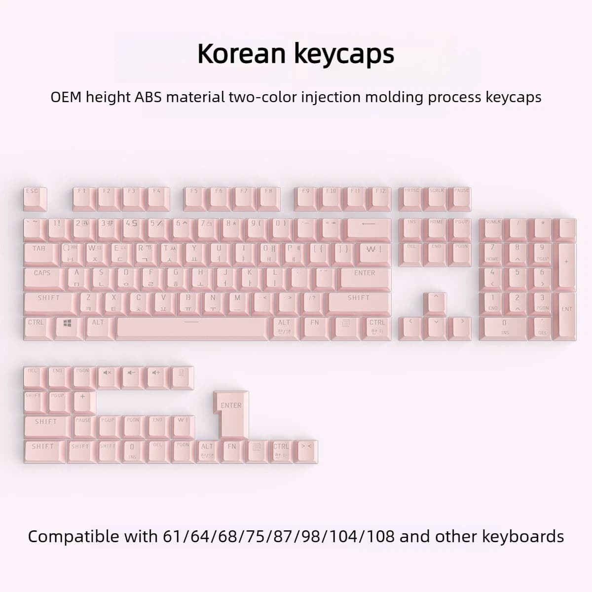 Korean Keycaps Set for Mechanical Keyboard Transparent Black White Key Cap Set for Mechanical Keyboards 68 75 80 95 108