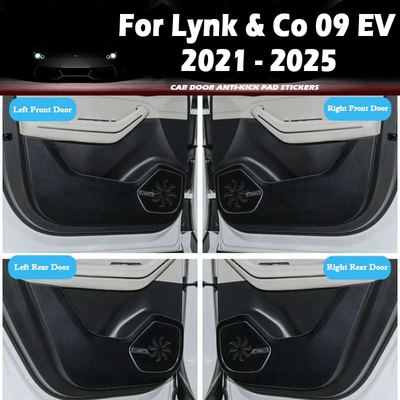 Per LYNK & CO 09 EV 2021-2023 2024 2025 Auto Porta Anti-calcio Pad In Fibra di Carbonio Tappetino In Pelle Anti Sporco Calcio Pellicola Protettiva adesivo