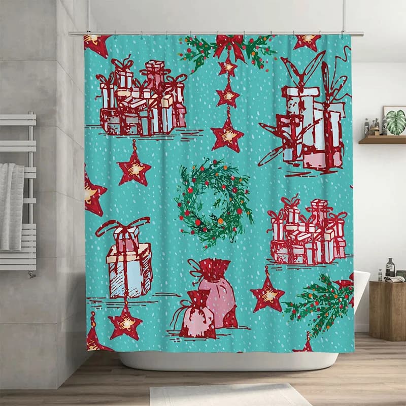 TU Tenda da doccia natalizia festiva Decorazioni natalizie impermeabili Set da bagno in fattoria Tenda da doccia reversibile per le vacanze Sty moderno