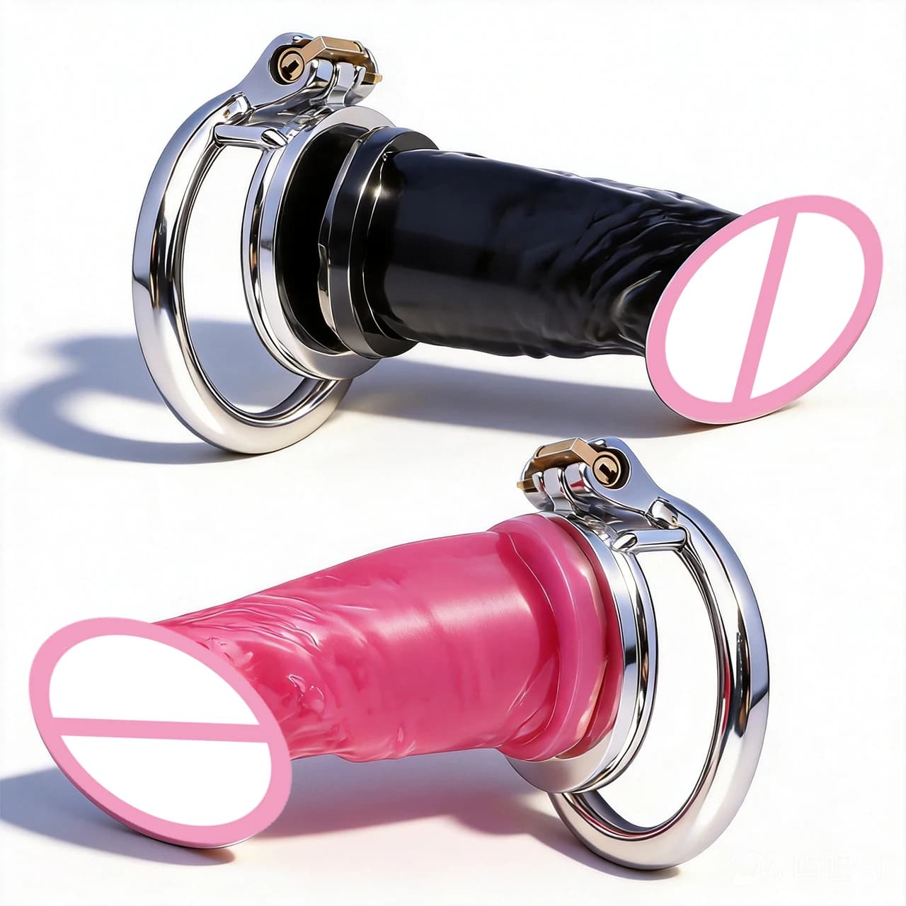 Gabbia di castità piatta FRRK BDSM per uomo con dildo realistico in silicone P001L, gabbie uretrali CBT Lockcock, anelli per pene SM, cintura di fedeltà