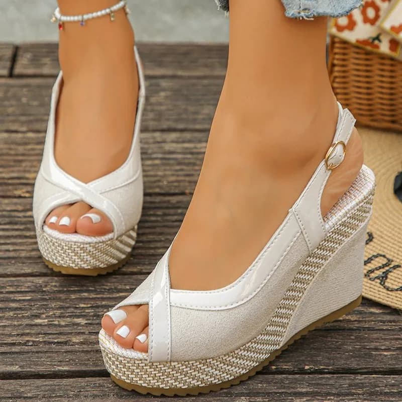 Plus Size 36-43 Shoes for Women Ankle Buckle Wedges Sandals for Women Summer Denim Sandal Comfortable Thick Sole Sandalias Mujer