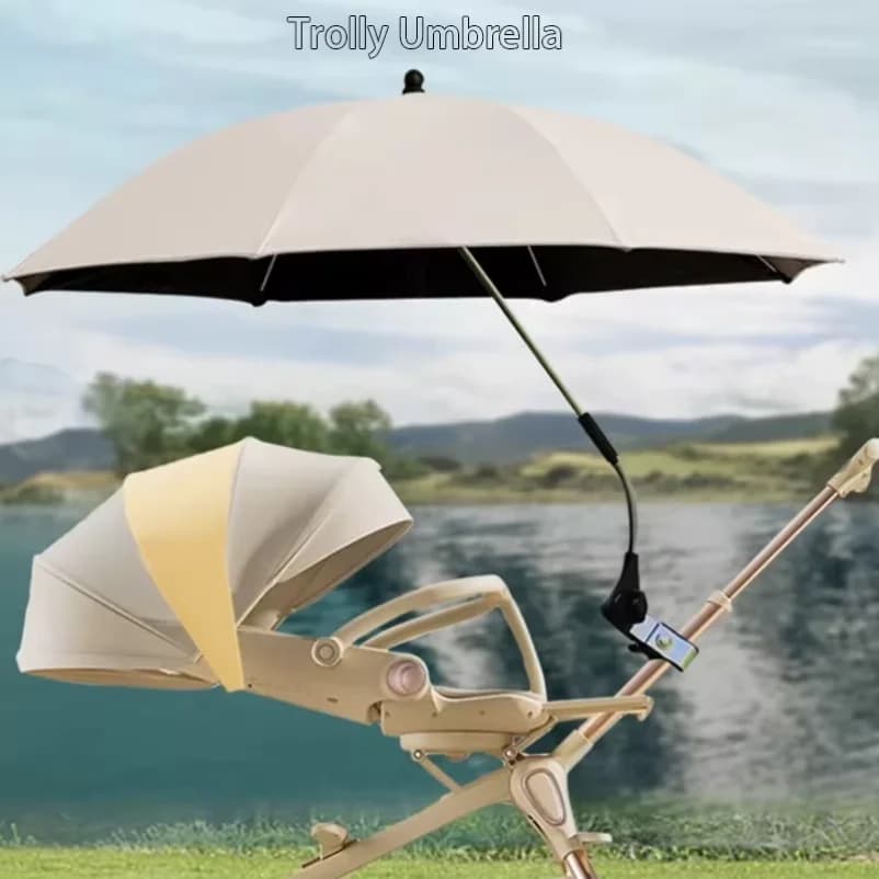 Outside Car Umbrella with Clamp Attachment for Strollers & Pet Chairs Manual Open Portable Travel Sunshade,1PC