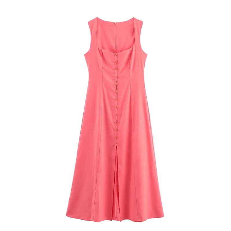 Nuovo abito midi con colletto quadrato semplice e alla moda per abbigliamento femminile europeo e americano