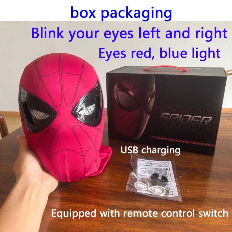 Spider//-Man Light Up Mask with Motorized Eyes & Ring Control 1:1 Scale Wearable Collectible for Cosplay Halloween Xmas Gift