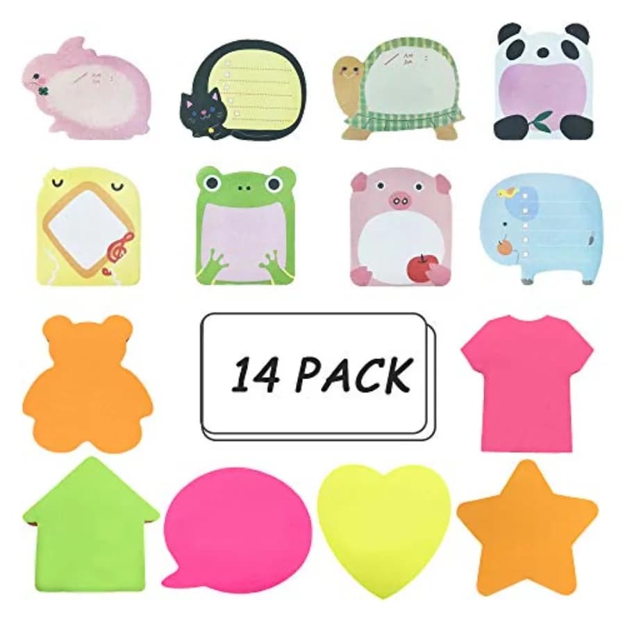 Sticky Notes, Self-Stick Removable Shaped Sticky Notes - Pads - 100 Sheets 6 Pad Shaped Notes -20 Sheets 8 Pad Animal Notes Pac