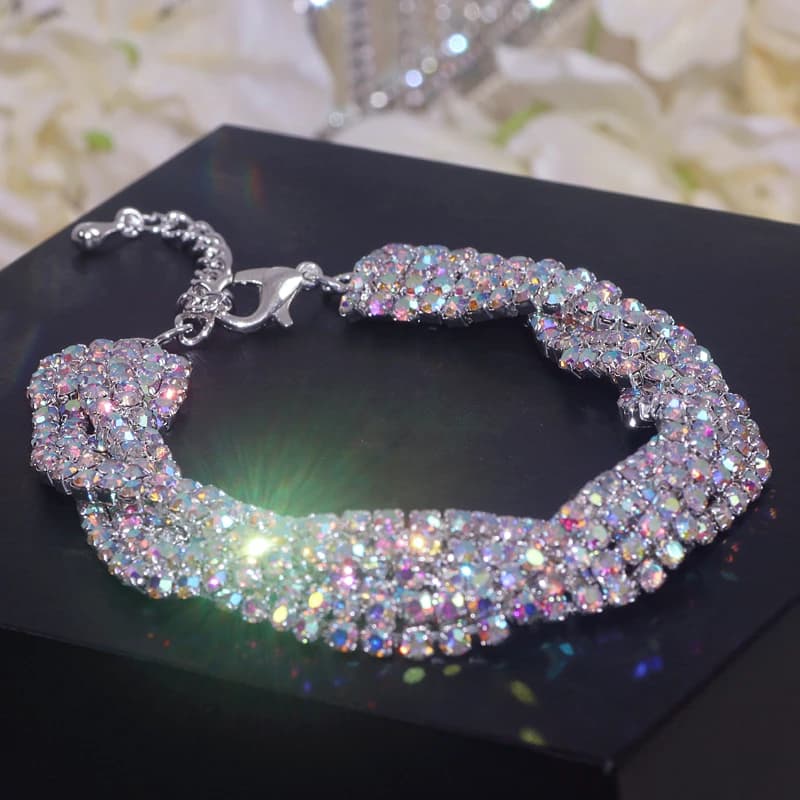 Bracciale con strass colorati brillanti di lusso per donna Bracciale con ciondolo regolabile color argento Braccialetti e braccialetti da sposa Gioielli