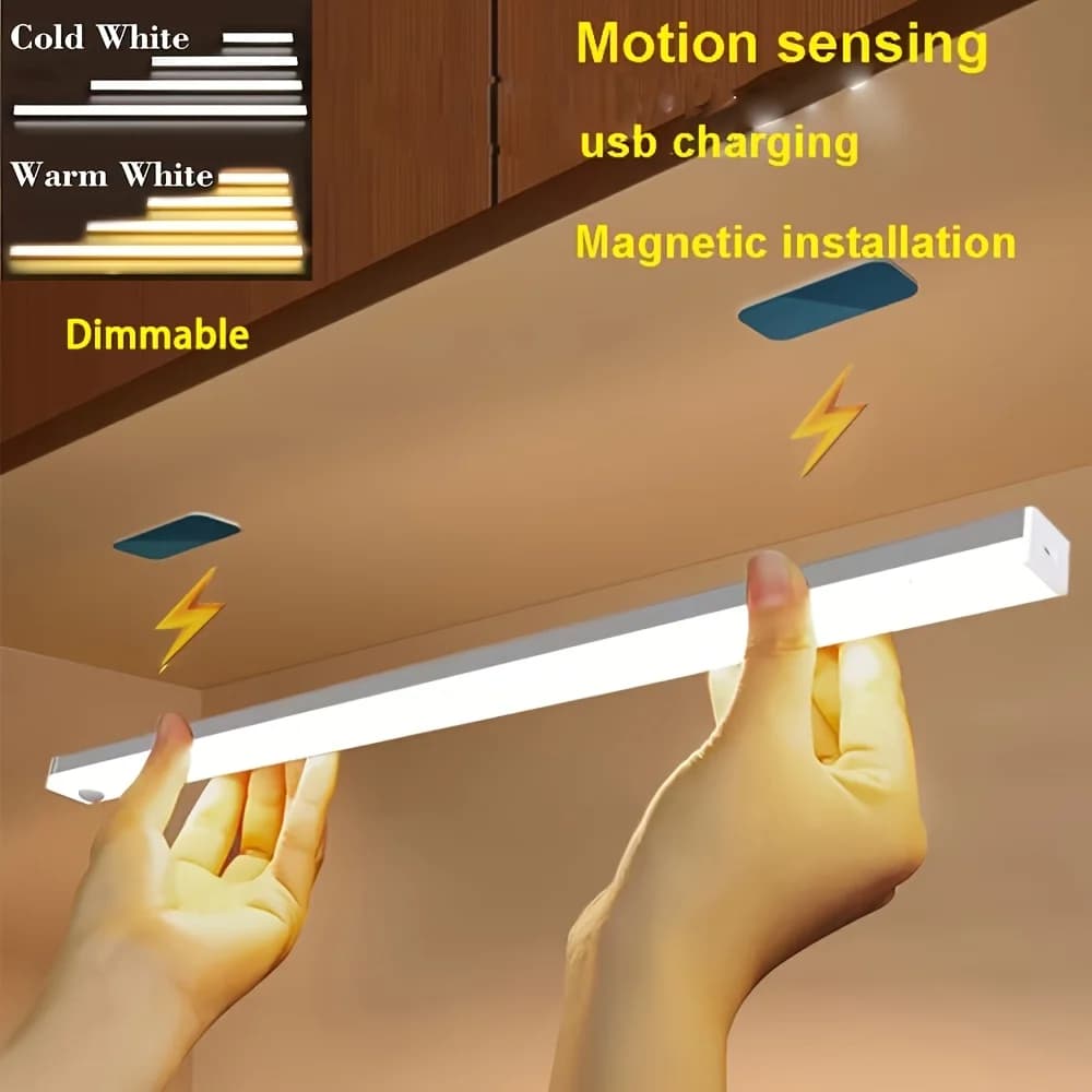 Luce LED con Sensore di Movimento Ricaricabile USB, Luce Notturna Wireless a 3 Colori per Cucina, Armadio, Corridoio, Scale