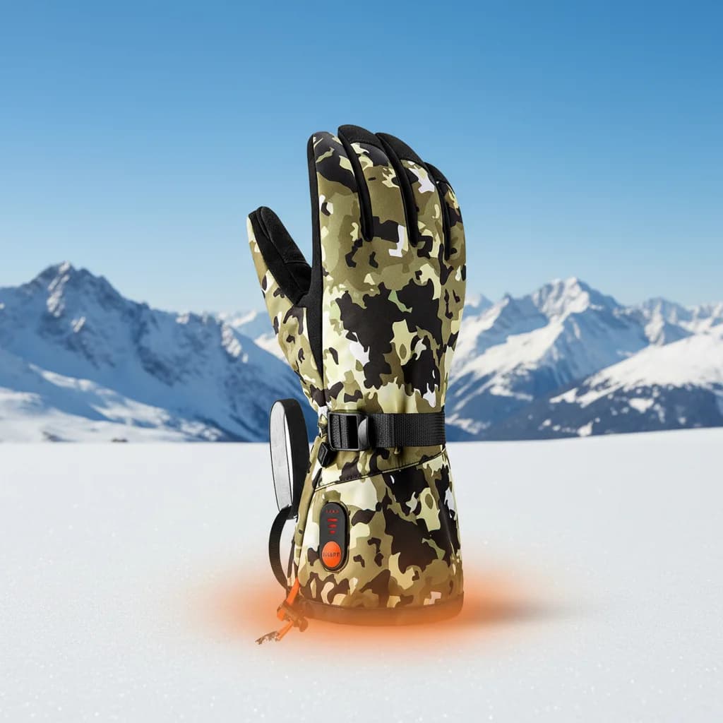 7.4V Heated Camo Gloves, Rechargeable Electric Waterproof Touchscreen Winter Hunting Skiing Motorcycle Gloves Men Women