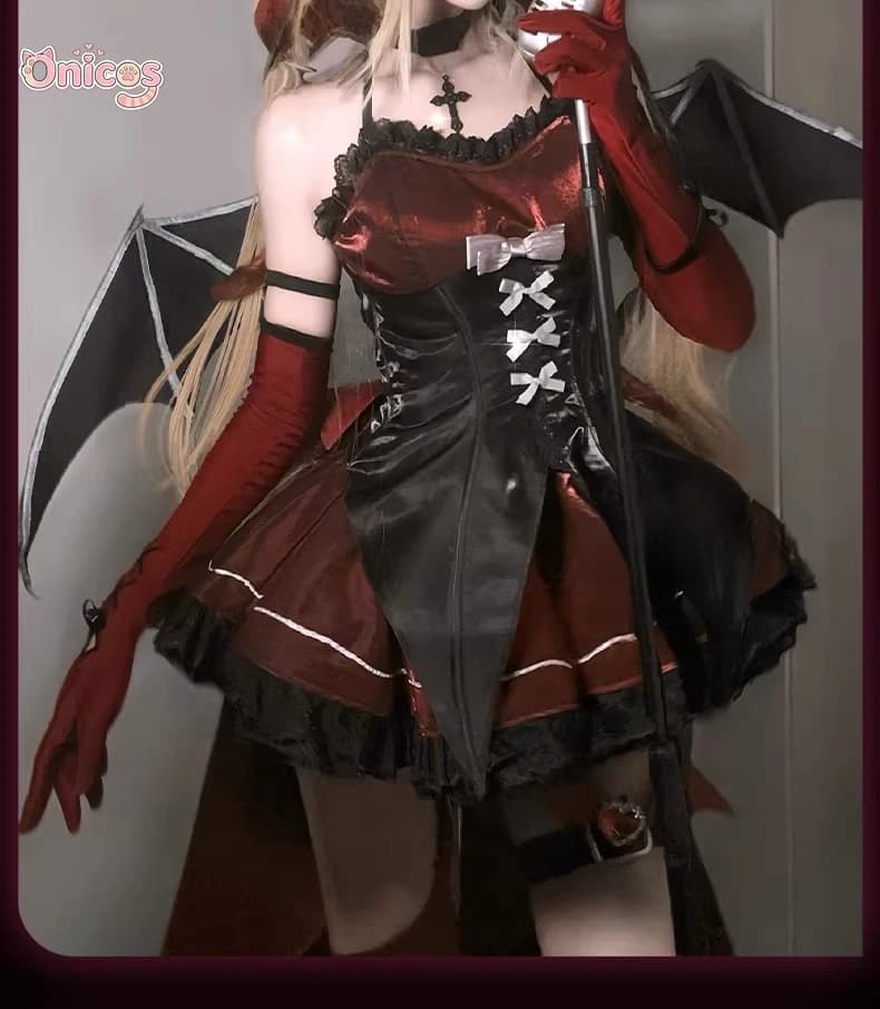 Shugo Chara! Costume Cosplay Utau Tsukiyomi, Abito Lolita Demone Oscuro con Gonna Corta Irregolare a Vita Alta e Coda, Onicos