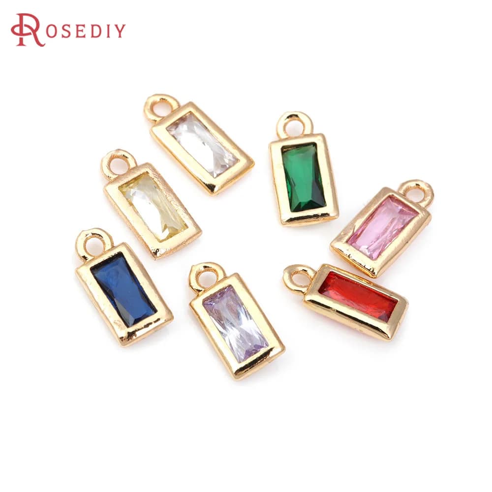 20PCS 18K Color oro ottone e zirconi ciondoli rettangolari pendenti gioielli fai da te che fanno collana orecchini accessori per le donne