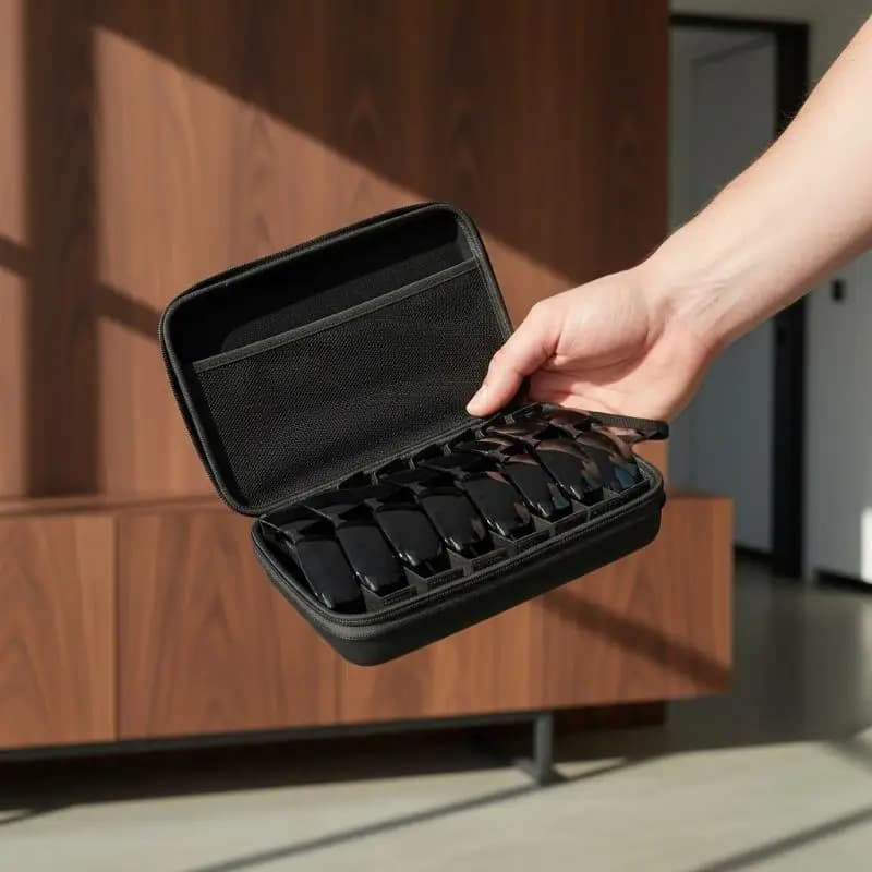 4/5/6/7/8 Compartments Adjustable Glasses Organizer Black Eyewear Case with Sturdy Dividers, Travel Sunglasses Storage Box