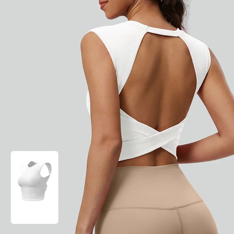 Reggiseno sportivo da donna 2026 con schiena incrociata e scollo a goccia, push-up, imbottiture rimovibili, traspirante, per yoga, pilates e corsa