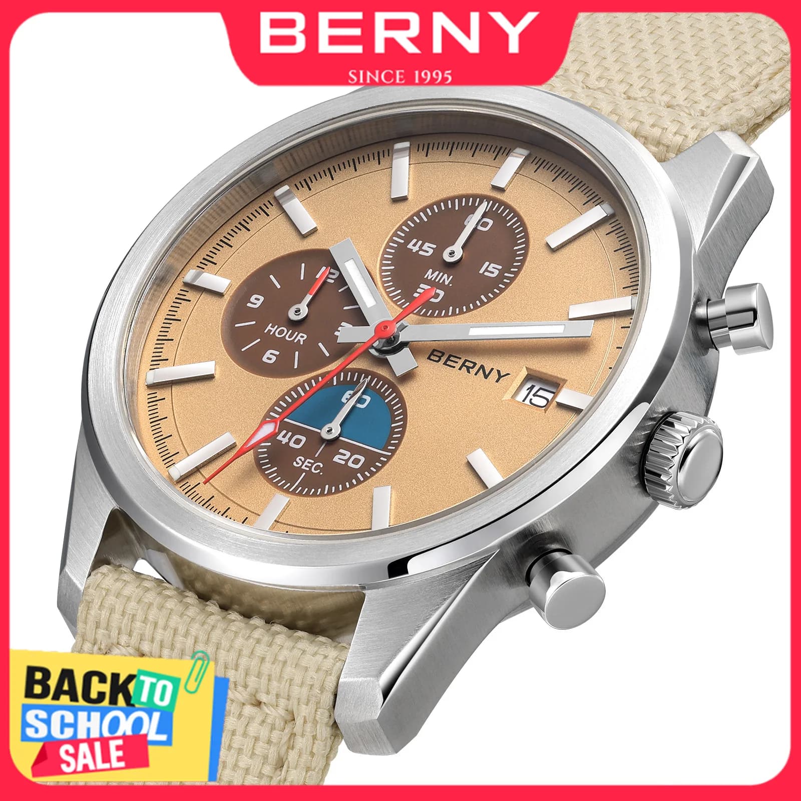 BERNY Chronograph watch for woman/man, sportsman, for leisure, Miyota OS10, with AR coating, sapphire, waterproof, high fashion sports watches for couples