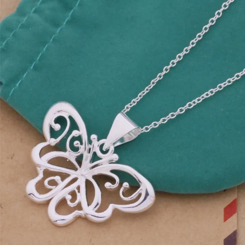 Sterling 925 Sterling Silver Butterfly Pendant Necklace for Women, High Quality Jewelry for Weddings and Fidancies, Festive Gift with Fashion Zirconia