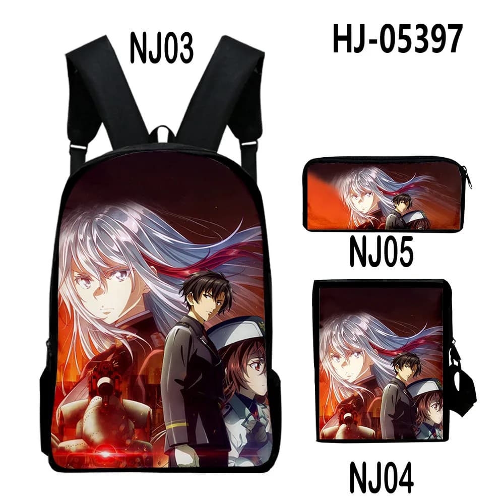 Set di 3 Pezzi Zaino Scolastico 3D con Stampa Cartoon Popolare 86 Eightysix, Borsa per Laptop, Zaino a Tracolla e Astuccio