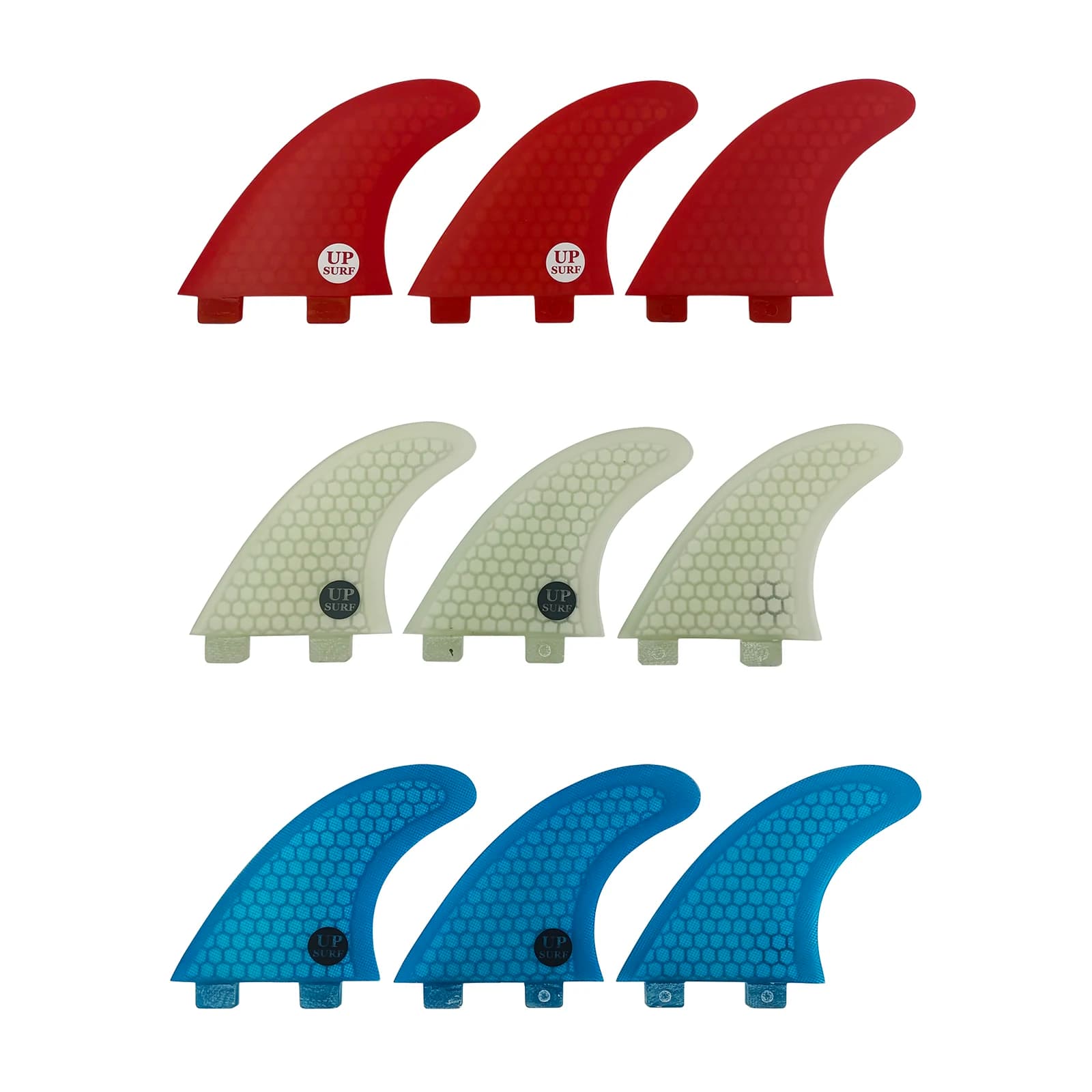 Set di Pinne Tri-Fin UPSURF FCS S/M/L a Nido d'Ape | 3 colori (bianco/blu/rosso) per surf e kayak | Prestazioni Multiuso