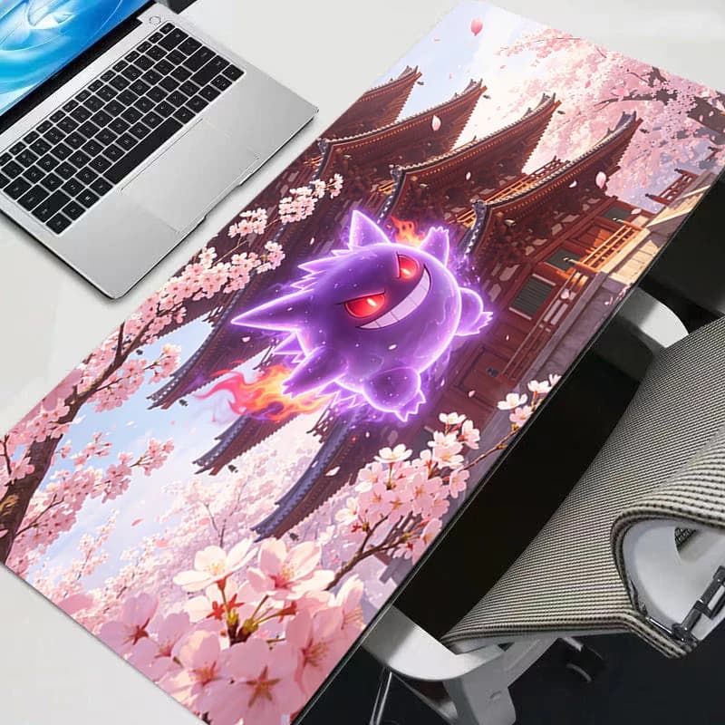 Tappetino per mouse Pokemon Gengar Gamer in gomma per PC, accessori per giochi per computer, tappetino per mouse con stampa HD, tappetino da scrivania esteso di grandi dimensioni con bordo bloccabile