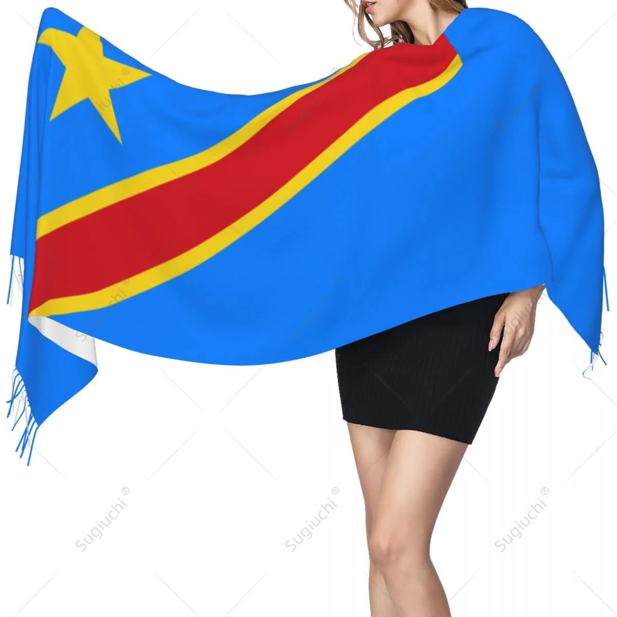 Sciarpa con bandiera della Repubblica Democratica del Congo, sciarpa calda in pashmina, sciarpa hijab, primavera inverno, multifunzione, unisex