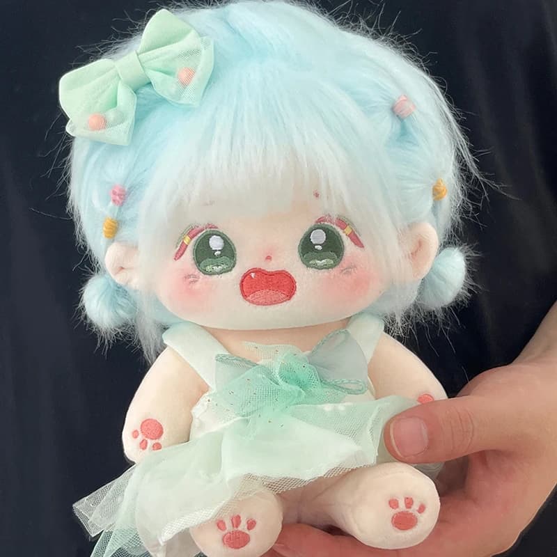 Bambola di peluche in cotone da 20 cm con scheletro, vestiti intercambiabili, capelli blu, graziosa bambola di peluche, regalo ideale per ragazze, compagni di classe, compleanno
