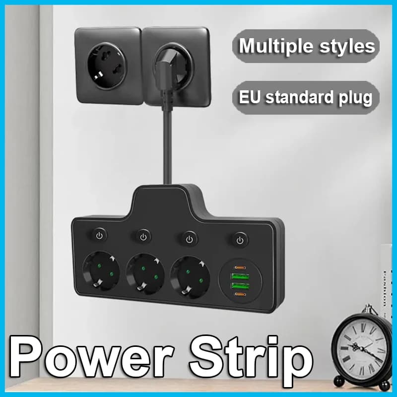 Adattatore per presa europea per caricabatterie da muro con porta USB di tipo C Ciabatta all-in-one per ricarica di apparecchi elettrici per telefoni cellulari
