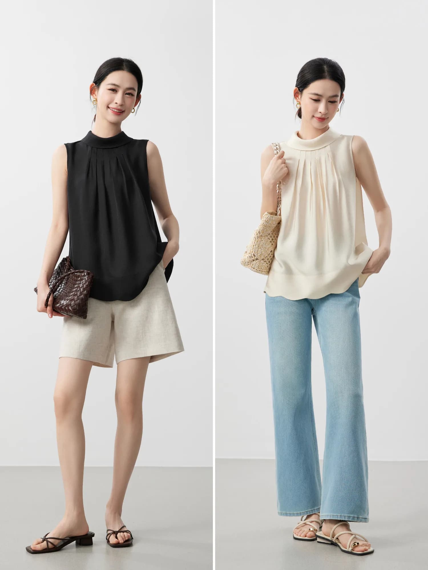 Camicia da donna primaverile ed estiva 26, stile Muse, con dettagli di lusso alla francese, plissettata perlata e senza maniche.