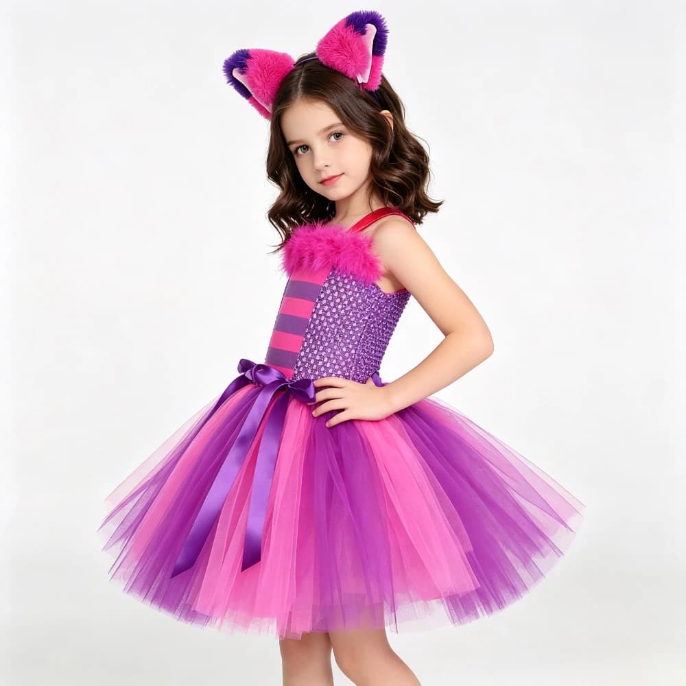 THEEPER Halloween Cheshire Cat Style Costume Tutu Dress for Girls, Animal Fancy Outfit Set for Halloween Carnival Birthday Party