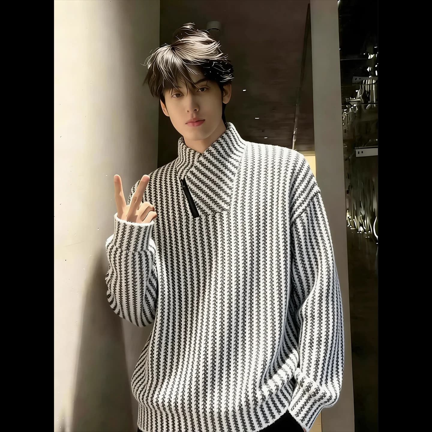 Thickened Long Sleeve Hoodie Men's Fashion Zipper Design High Collar Harajuku Style Spring New American Casual Style T-shirt