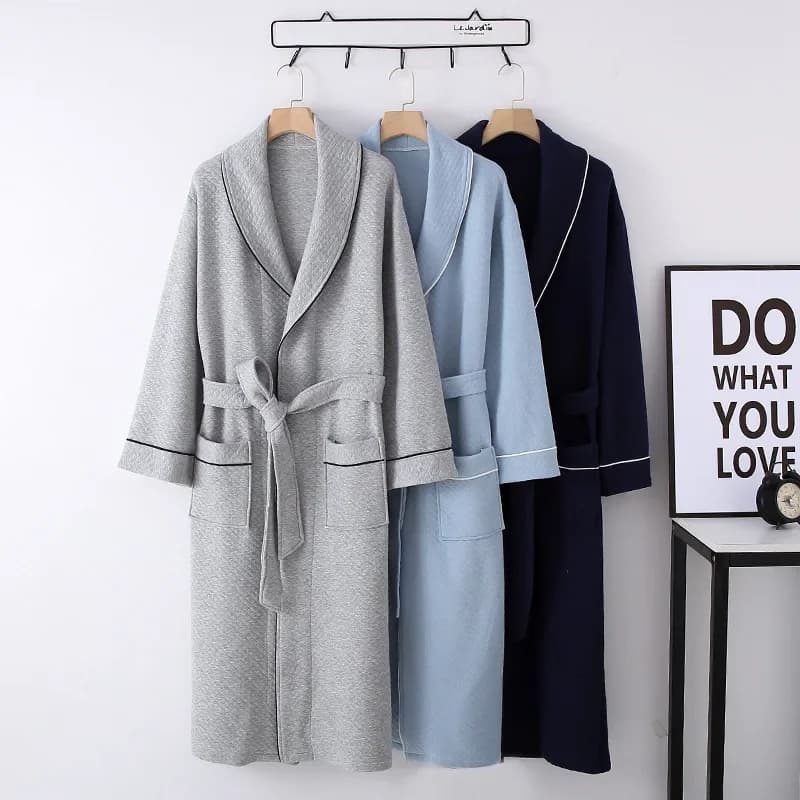 Men's Simple Solid Color Cotton Air Bathrobe Autumn Winter Cotton Bathrobe Couples Sauna Home Dresses Warm and cozy nightdress
