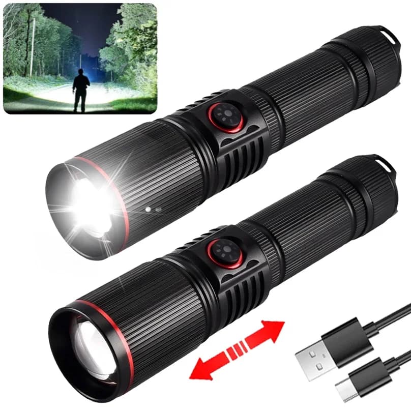 LEP Flashlight Powerful White Laser Aluminum Alloy 18650 or 21700 Flashlight with Battery Zoom with Tail String Power Indicator